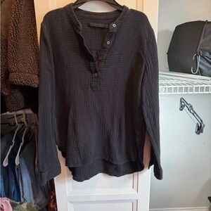 Jenni Kayne Cypress Cotton Henley Neck Long Sleeve Shirt Black Tunic XS